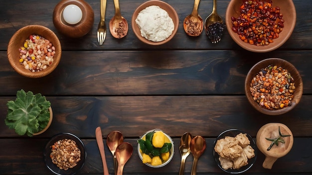 stôl s rôznymi mísami a koreninami